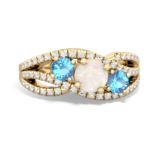 opal-blue topaz three stone pave ring