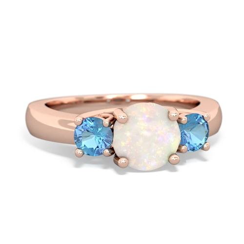 Opal Genuine Opal with Genuine Swiss Blue Topaz and Lab Created Sapphire Three Stone Trellis ring Ring