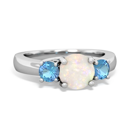 Opal Genuine Opal with Genuine Swiss Blue Topaz and  Three Stone Trellis ring Ring
