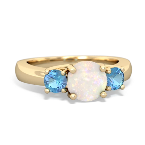 Opal Genuine Opal with Genuine Swiss Blue Topaz and  Three Stone Trellis ring Ring