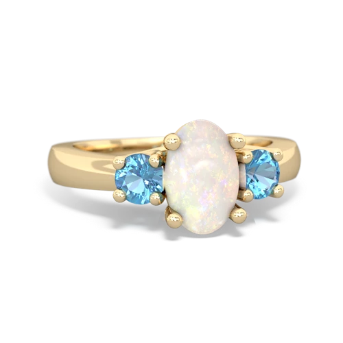 Opal Genuine Opal with Genuine Swiss Blue Topaz Three Stone Trellis ring Ring