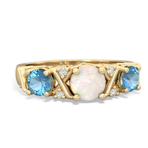 Opal Genuine Opal with Genuine Swiss Blue Topaz and Lab Created Sapphire Hugs and Kisses ring Ring