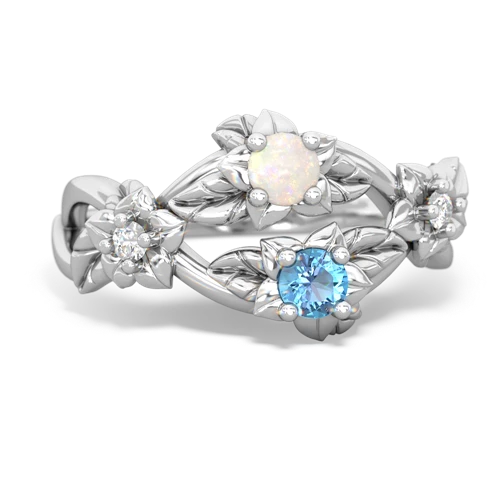 Opal Genuine Opal with Genuine Swiss Blue Topaz Sparkling Bouquet ring Ring
