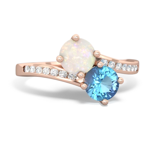 Opal Genuine Opal with Genuine Swiss Blue Topaz Keepsake Two Stone ring Ring