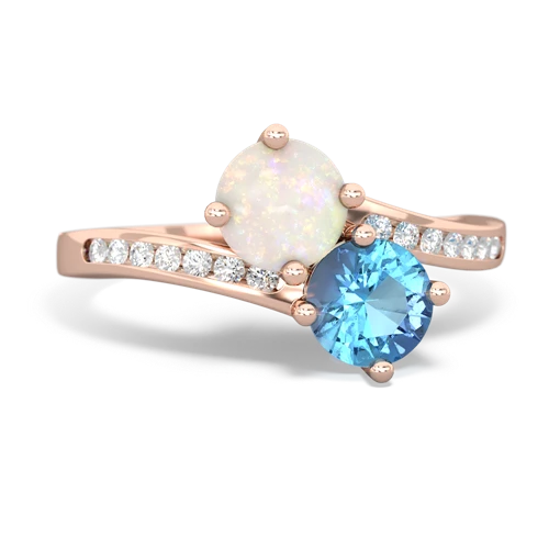 opal-blue topaz two stone channel ring