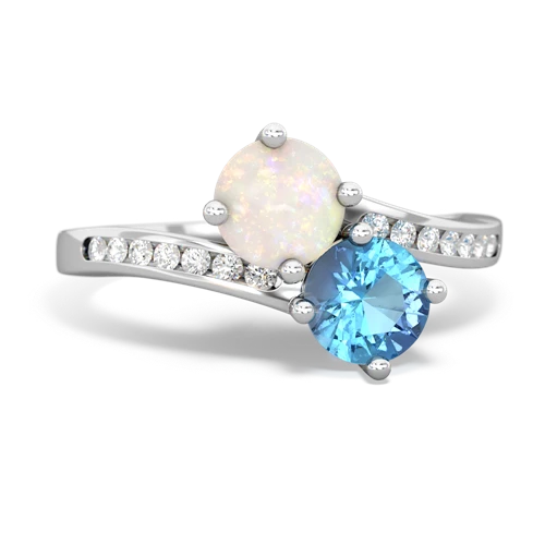 opal-blue topaz two stone channel ring