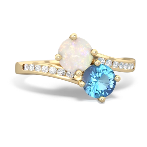 opal-blue topaz two stone channel ring