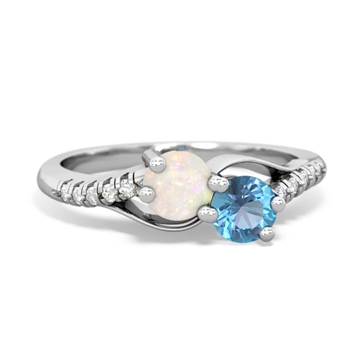 Opal Genuine Opal with Genuine Swiss Blue Topaz Two Stone Infinity ring Ring