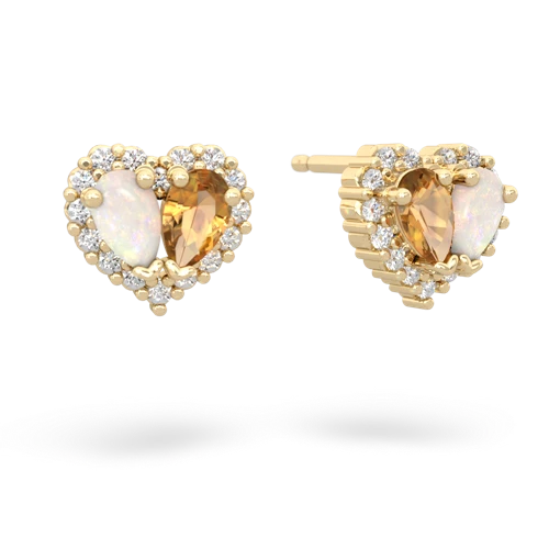 opal-citrine halo-heart earrings