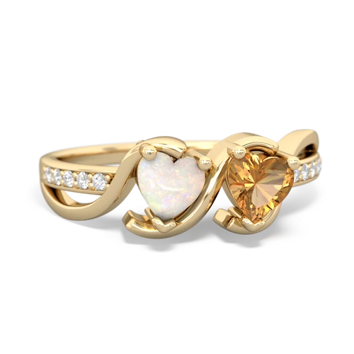 opal-citrine double heart ring