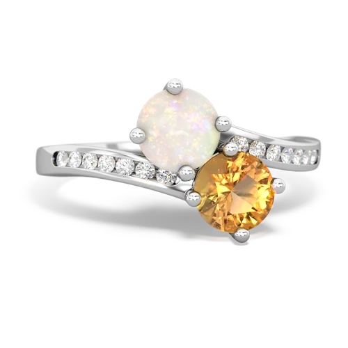 opal-citrine two stone channel ring