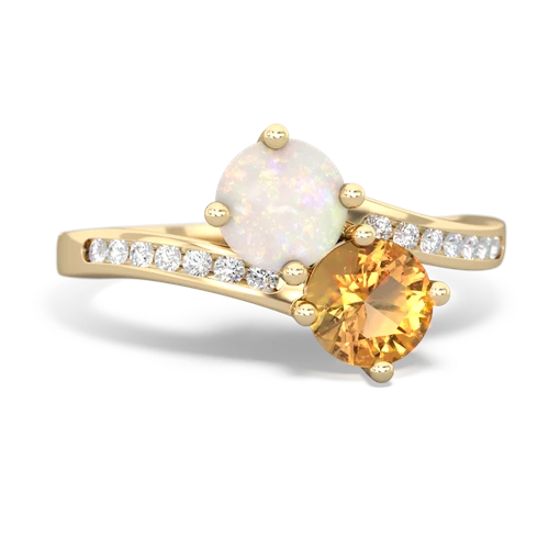 opal-citrine two stone channel ring