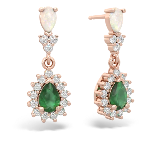 Opal Genuine Opal with Genuine Emerald Halo Pear Dangle earrings Earrings