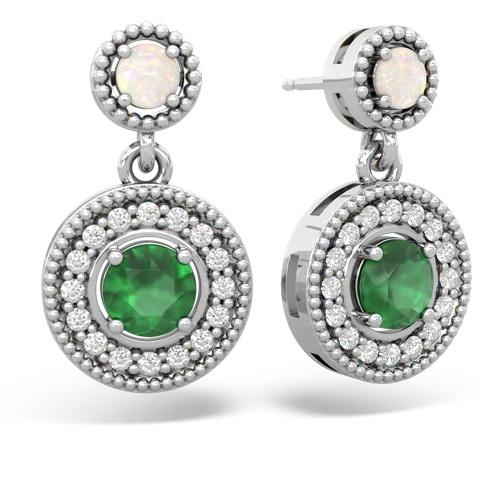 Opal Genuine Opal with Genuine Emerald Halo Dangle earrings Earrings