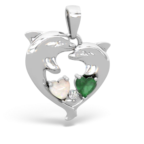 Opal Genuine Opal with Genuine Emerald Dolphin Heart pendant Pendant