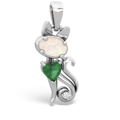 Opal Genuine Opal with Genuine Emerald Kitten pendant Pendant