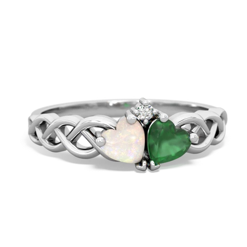 Opal Genuine Opal with Genuine Emerald Heart to Heart Braid ring Ring