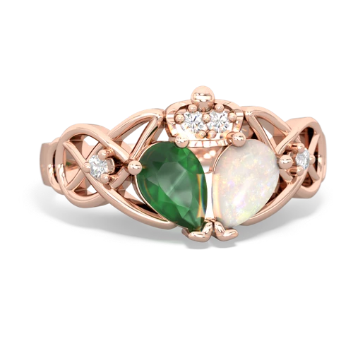 Opal Genuine Opal with Genuine Emerald Two Stone Claddagh ring Ring