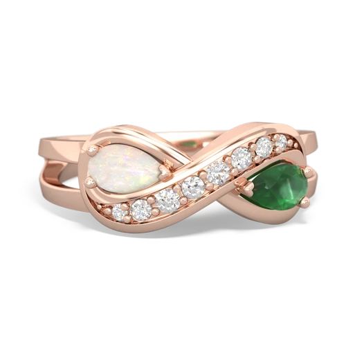 Opal Genuine Opal with Genuine Emerald Diamond Infinity ring Ring