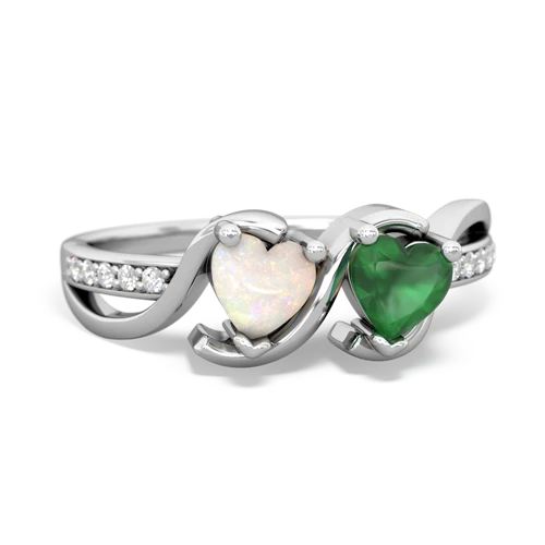 opal-emerald double heart ring