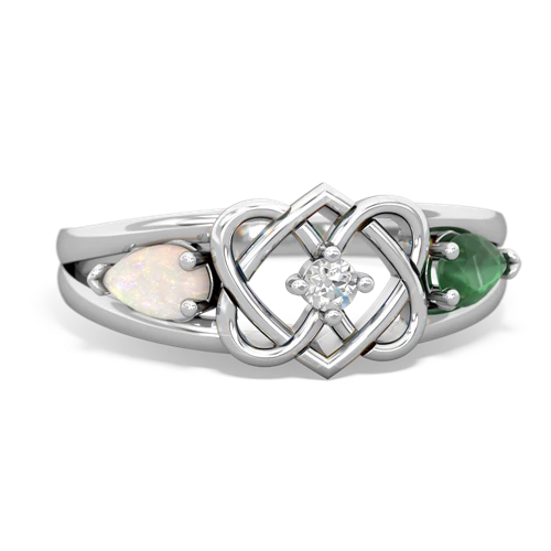 Opal Genuine Opal with Genuine Emerald Hearts Intertwined ring Ring