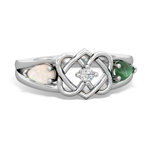 opal-emerald double heart ring