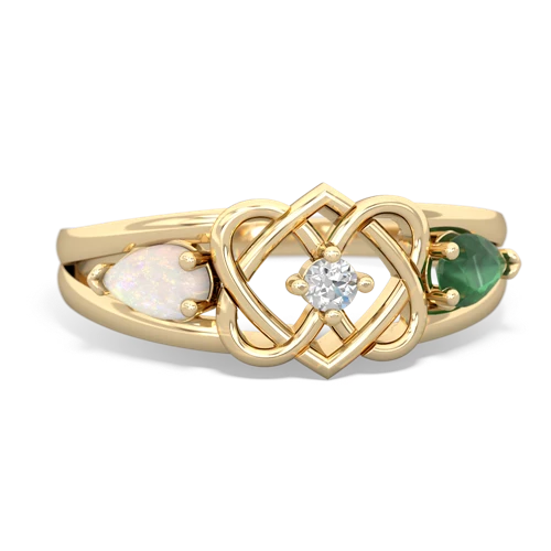 opal-emerald double heart ring