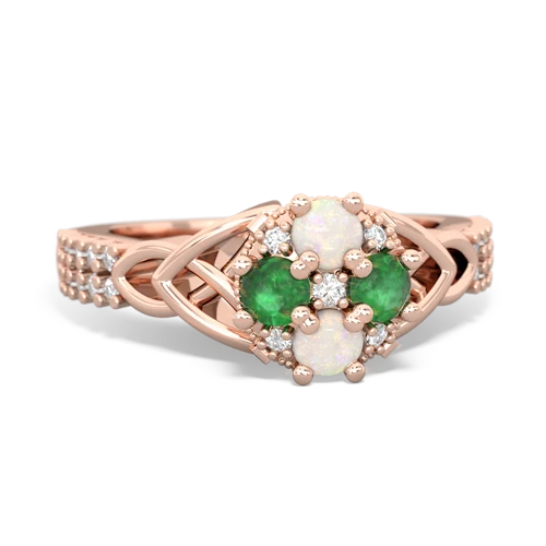 Opal Genuine Opal with Genuine Emerald Celtic Knot Engagement ring Ring