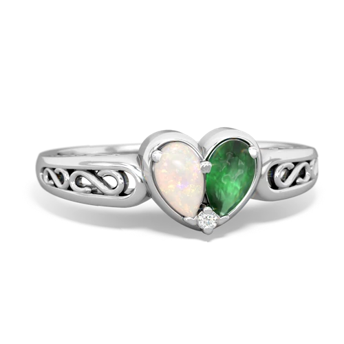 Opal Genuine Opal with Genuine Emerald filligree Heart ring Ring