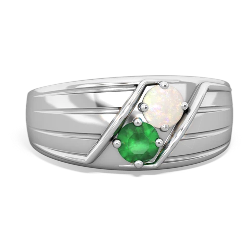 Opal Genuine Opal with Genuine Emerald Art Deco Men's ring Ring