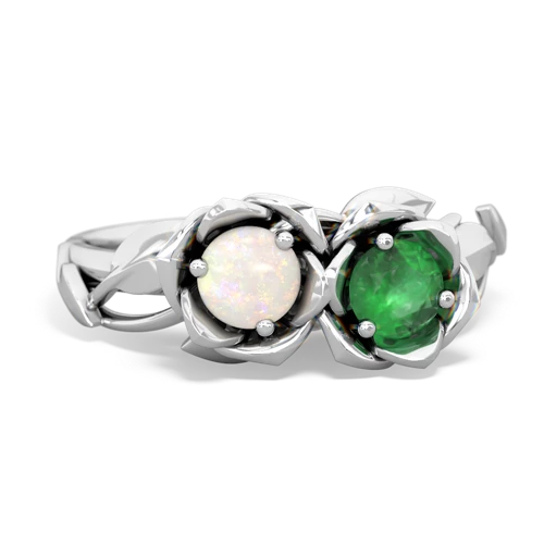 Opal Genuine Opal with Genuine Emerald Rose Garden ring Ring