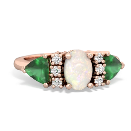 Opal Genuine Opal with Genuine Emerald and Genuine Emerald Antique Style Three Stone ring Ring