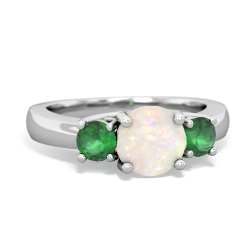 Opal Genuine Opal with Genuine Emerald and  Three Stone Trellis ring Ring