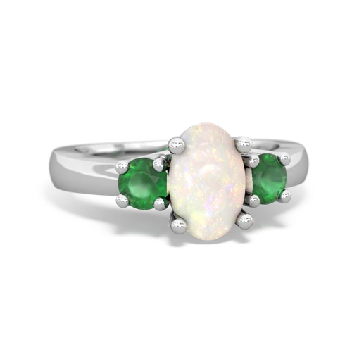 Opal Genuine Opal with Genuine Emerald Three Stone Trellis ring Ring