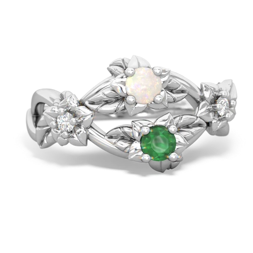 Opal Genuine Opal with Genuine Emerald Sparkling Bouquet ring Ring