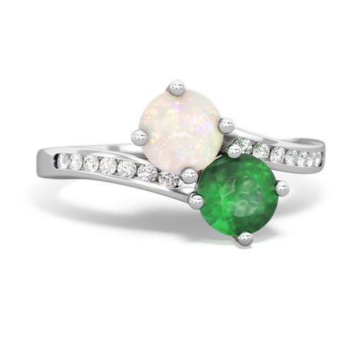 opal-emerald two stone channel ring