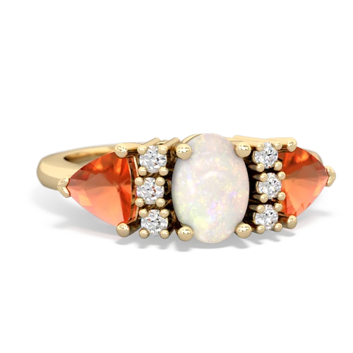 Opal Genuine Opal with Genuine Fire Opal and Lab Created Alexandrite Antique Style Three Stone ring Ring