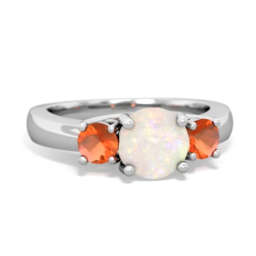 Opal Genuine Opal with Genuine Fire Opal and Lab Created Alexandrite Three Stone Trellis ring Ring