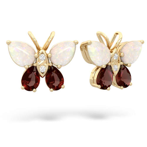 opal-garnet butterfly earrings