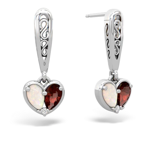 opal-garnet filligree earrings