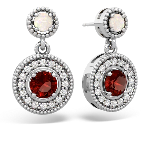 opal-garnet halo earrings