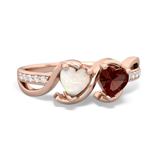 opal-garnet double heart ring