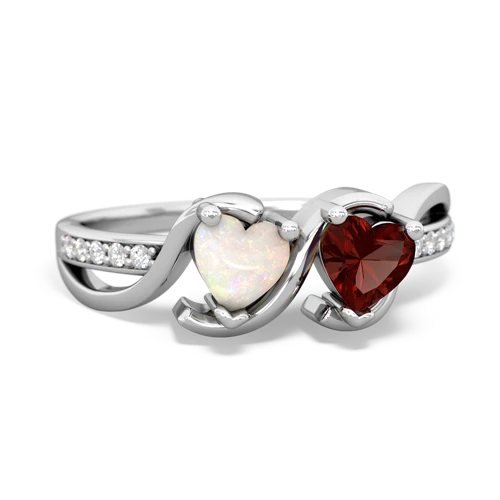 opal-garnet double heart ring