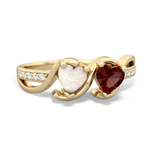 opal-garnet double heart ring