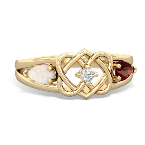 opal-garnet double heart ring