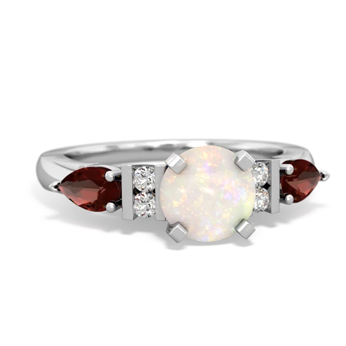 Opal Genuine Opal with Genuine Garnet and Genuine Aquamarine Engagement ring Ring