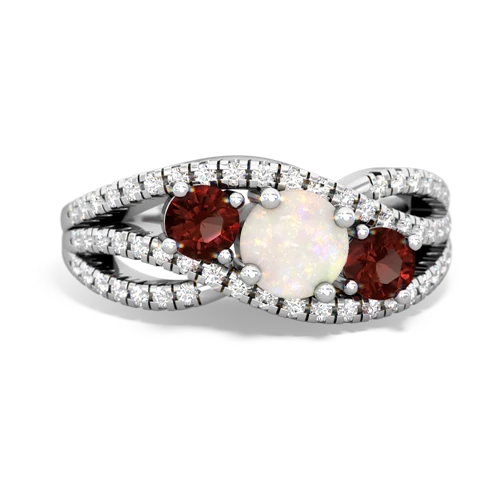 opal-garnet three stone pave ring