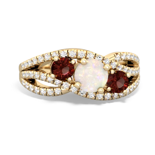 opal-garnet three stone pave ring