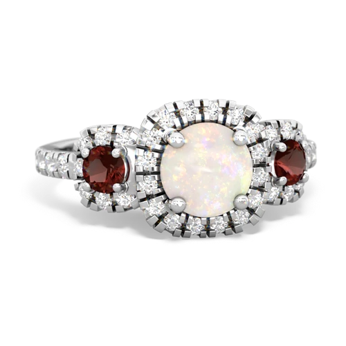 opal-garnet three stone regal ring