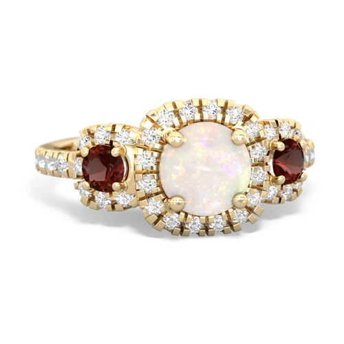 opal-garnet three stone regal ring